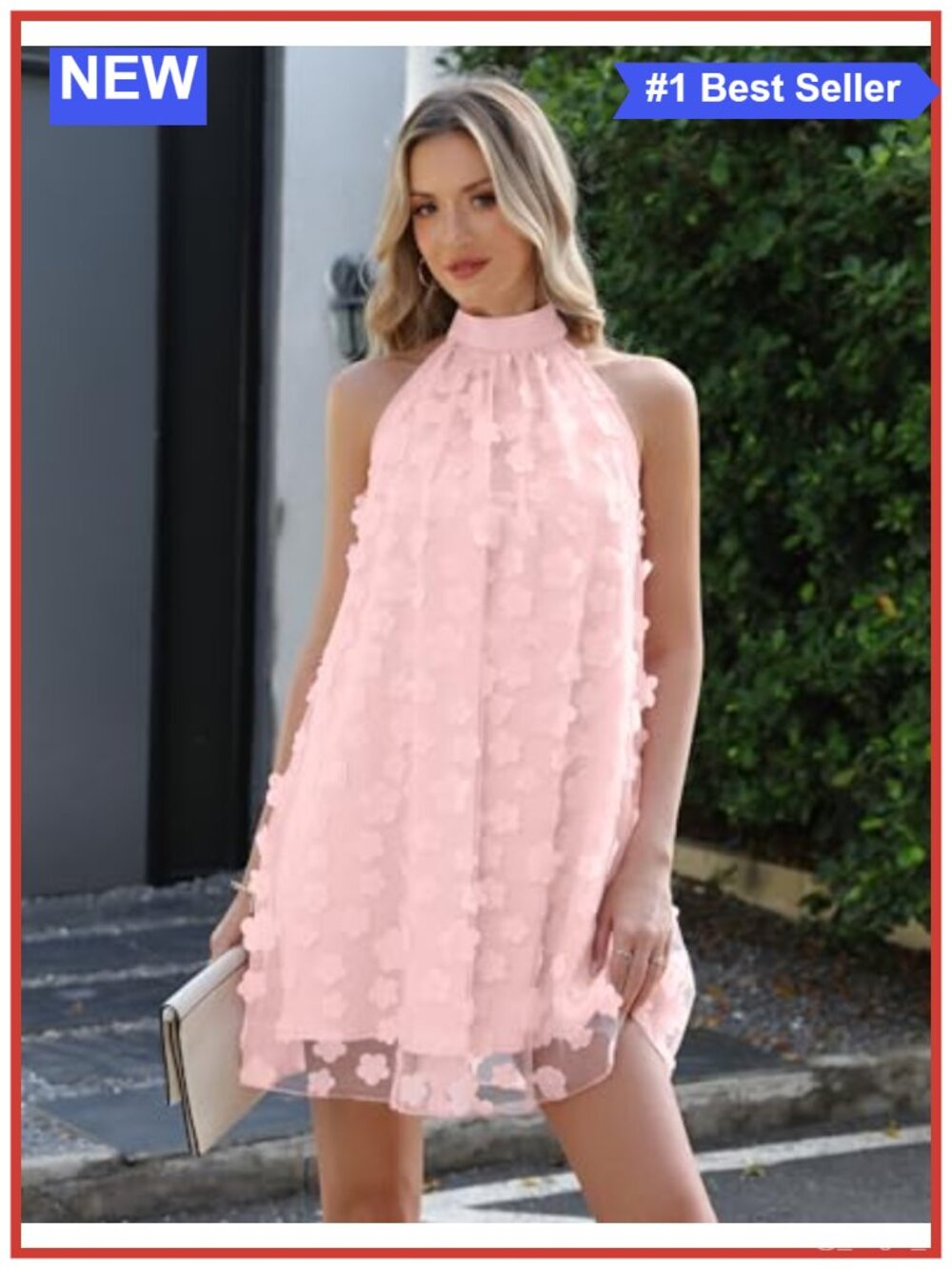 Women's Halter Neck Floral Applique A-line Tulle Mini Dress Formal Party - Picture 4 of 6